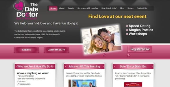 Schermata della homepage di The Date Doctor