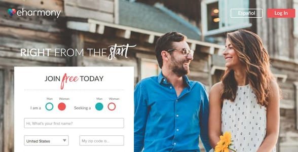 Capture d'écran de la page d'accueil d'eHarmony