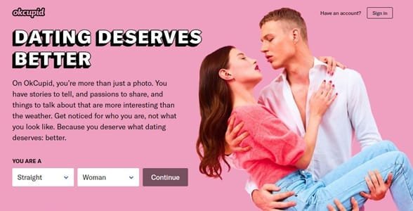 Screenshot della homepage di OkCupid