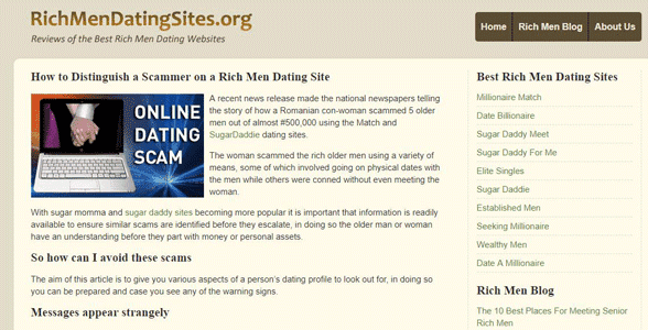 Capture d'écran d'un article de blog de RichMenDatingSites.org