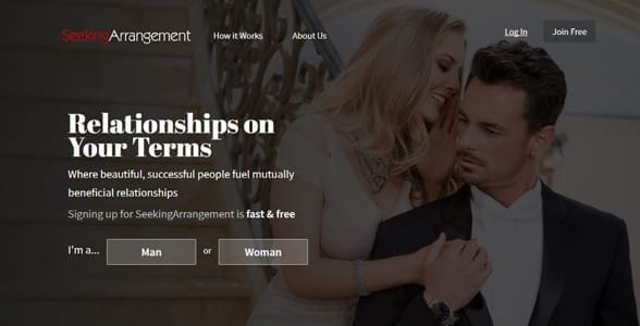 Screenshot van de startpagina van Seeking Arrangement