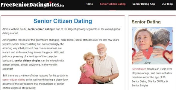 Schermata di FreeSeniorDatingSites.biz
