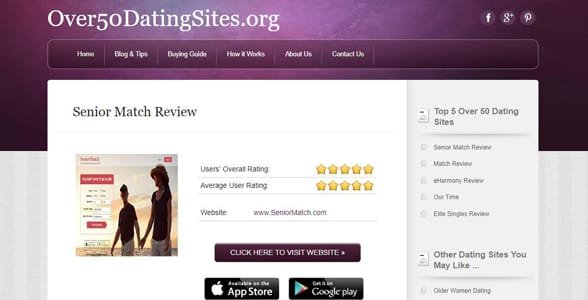 Screenshot einer Over50DatingSites.org-Rezension