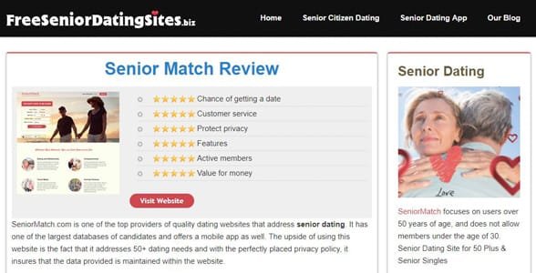 Schermata di una recensione di FreeSeniorDatingSites.biz
