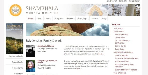 Screenshot der Programmseite des Shambhala Mountain Center