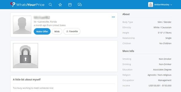 Capture d'écran d'un profil sur Quel est votre prix