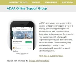 Screenshot der Landingpage der Selbsthilfegruppe von ADAA