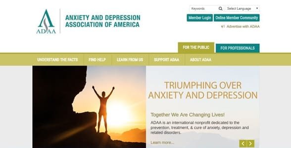 Screenshot der Homepage von ADAA