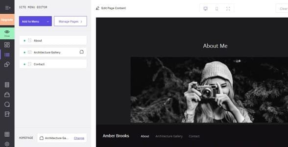Schermata dell'editor del sito Web di Format