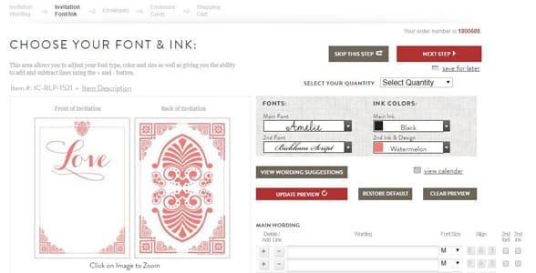 Captura de pantalla de las herramientas de personalización de Invitation Consultants