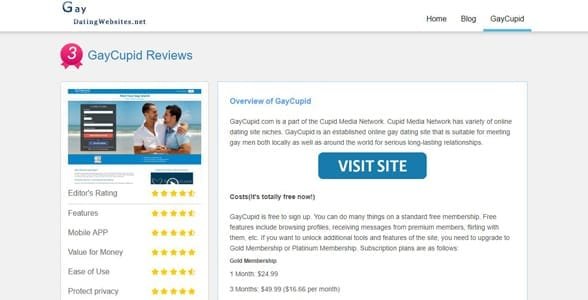Capture d'écran d'un examen complet sur GayDatingWebsites.net