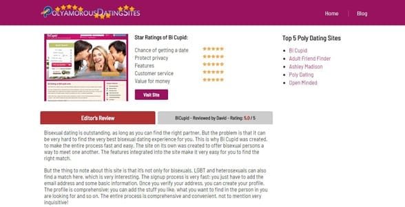 Captura de pantalla de una reseña en PolyamorousDatingSites.com
