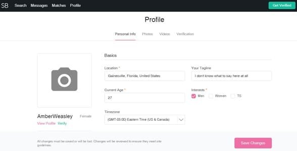 Capture d'écran d'un profil SecretBenefits