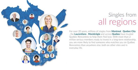 Screenshot van de homepage van Quebec Rencontres