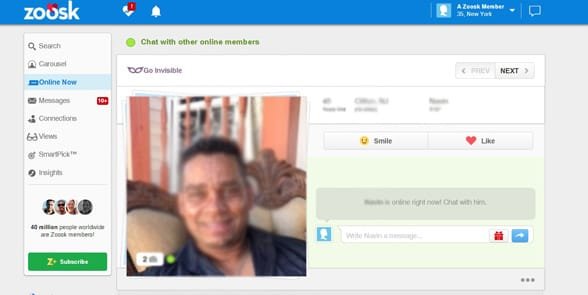 Screenshot van een Zoosk-profiel