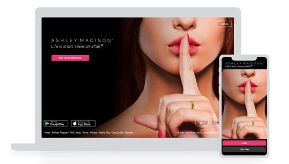 Capturas de pantalla de Ashley Madison en computadoras de escritorio y dispositivos móviles