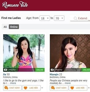 Schermata dei profili di RomanceTale.com