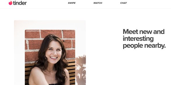 Capture d'écran de la page d'accueil de Tinder