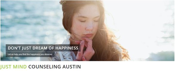 Screenshot der Just Mind Austin-Homepage