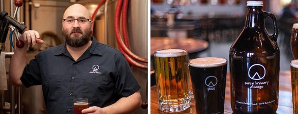 Collage de fotos de la pieza cervecera y selección de cervezas
