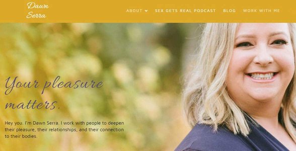 Screenshot van de website van Dawn Serra