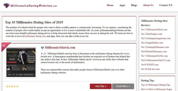 Capture d'écran de MillionaireDatingWebsites.net