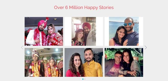 Capture d'écran des réussites de Shaadi.com