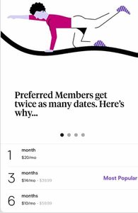 Screenshot der Hinge Preferred-Pläne