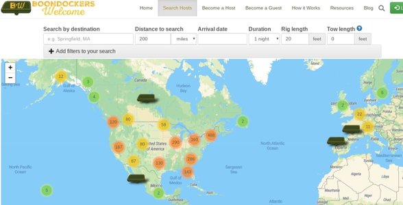 Una mappa di Boondockers Welcome host
